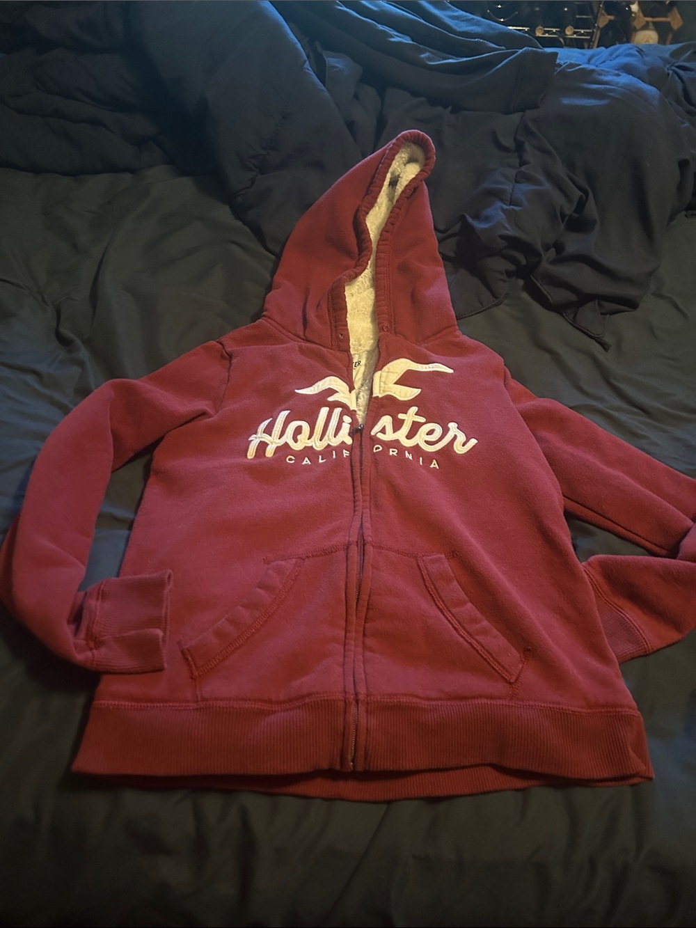 Hollister Maroon Sherpa-Lined Zip Hoodie